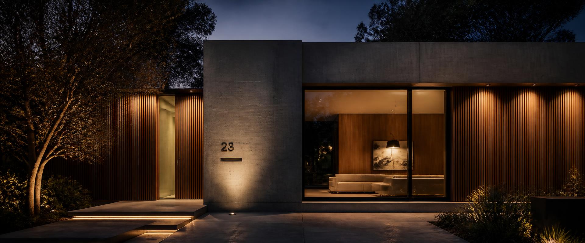 Fachada contemporánea con revestimiento